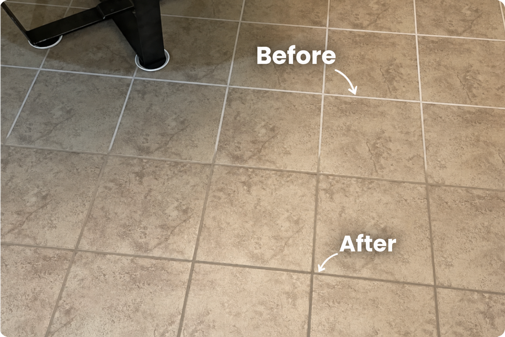 Grout color sealing before and after photo.